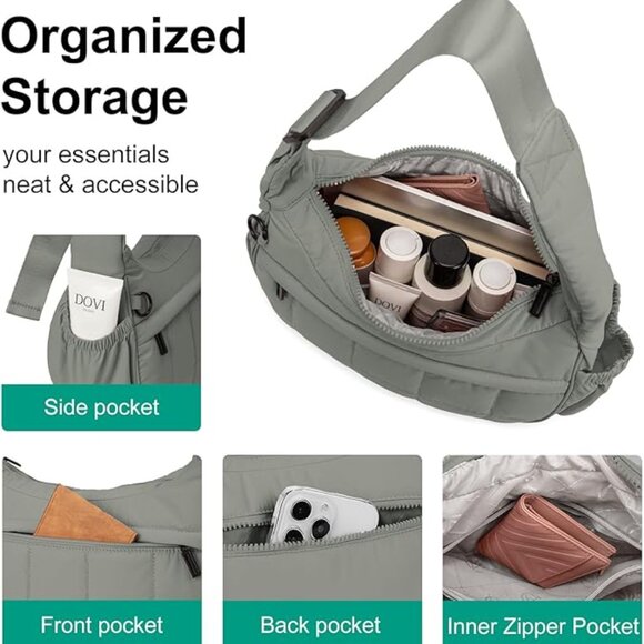 Green Small Puffer Purses Crescent Bag Hobo Handbag - Picture 3 of 6